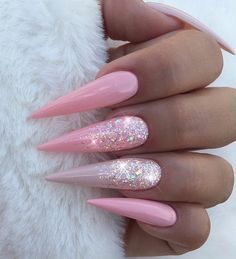 Art Ideas Acrylic, Acrylic Nails Natural, Pink Stiletto Nails, Acrylic Nails Stiletto, Nails Art Ideas, Glitter Nails Acrylic, Nagellack Trends, Nails Stiletto