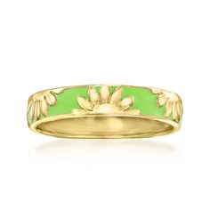 Ross-Simons - Green Enamel Floral Ring in 18kt Gold Over Sterling. Size 7. Here's a ring good for the soul ? and the stack. Shiny 18kt yellow gold over sterling silver flowers bloom across a bright green enamel backdrop on this adorable and affordable ring. 1/8" wide. Green enamel floral ring. Green Enamel Anniversary Ring, Green Ring For Spring Gift, Green Ring Perfect For Spring Gifting, Green Rings For Spring Gift, Spring Green Ring As A Gift, Green Flower Ring For Promise, Green Flower-shaped Enamel Jewelry, Affordable Rings, Good For The Soul