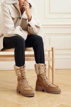 Whether you're walking around the snowy city streets or hiking in the mountains, Bogner's 'Turin' boots will keep you warm and comfortable. They're made from smooth suede and lined in plush shearling. The gripped soles help you navigate any kind of terrain. Tan Suede Boots Outfit, Suede Booties Outfit, Suede Boots Outfit, Tan Suede Boots, Hiking Boots Outfit, Designer Runway, Heeled Pumps, City Outfits, Shoes Boots Ankle