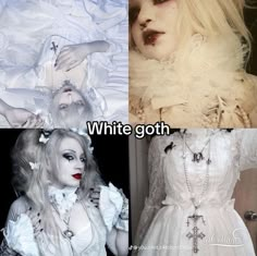 ˚ ༘✧ ⋆ white goth Goth In White, White Gothic Aesthetic Outfit, White Alt Outfit, White Goth Makeup, White Goth Outfit, White Goth Aesthetic, Light Goth, Types Of Goth, White Gothic