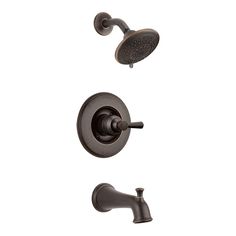 the shower faucet is shown in bronze