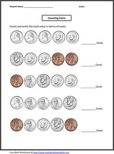 counting coins worksheet for kids to practice counting the money in each coin,