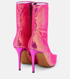 Sebert Sequined Ankle Boots in Pink - Alexandre Vauthier | Mytheresa Pink Boots For Night Out During Party Season, Glamorous Evening Boots For Spring, Glamorous Embellished Ankle Boots, Sequin Boots For Evening Parties, Sequin Boots For Evening And Party Season, Sequined Boots For Evening Party Season, Glamorous Ankle-high Boots For Parties, Glamorous High Ankle Boots For Party, Glamorous Ankle-high Party Boots