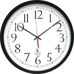 a black and white clock with red hands on a white background, showing twelve o'clock