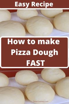 doughnuts are lined up on a table with a sign that says pizza dough in 10 minutes