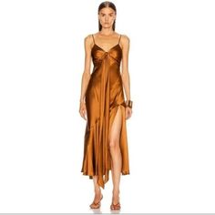 Nicholas Nwt Sabine Satin Silk Midi Dress Bronze Brand New With Tag, Size 8 Us Msrp: $695 Satin Midi Slit Dress Can Be Style Multiple Ways Like Front Knot, Front Wrap Back Knot, Or Front Wrap Front Knot Rusty Copper/Bronze Color 100% Silk Hidden Size Zip Closure Adjustable Straps Maxi Cocktail Dress, Bra Dress, Linen Midi Dress, Satin Midi Skirt, Silk Maxi, Lace Blue Dress, Maxi Dress Cocktail, Silk Midi Dress, Silk Maxi Dress