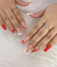 Neutral Nails Acrylic, Red Nail Art Designs, Orange Acrylic Nails, Vday Nails, Simple Gel Nails, French Acrylic Nails, Girly Acrylic Nails, Short Square Acrylic Nails