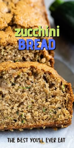 the best zucchini bread is sliced and ready to be eaten