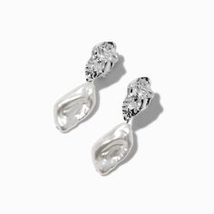 Claire's Silver-tone Pearl Smash Clip-On Drop Earrings Trendy Silver Dangle Pearl Earrings, Trendy Silver Pearl Drop Earrings, Crown Hair Clip, Sensitive Ears Earrings, Piercing Kit, Flower Crown Hairstyle, Word Bracelet, Jewelry Words, Glitter Force