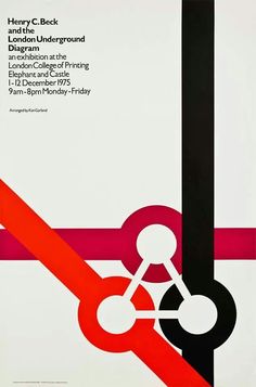 an advertisement for the london underground railway, designed by henry c beck and printed in black and red