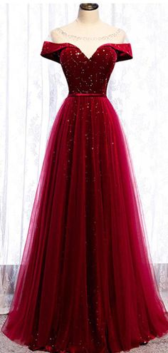 Cap Sleeve Red Sparkly Tulle Long Cheap Evening Prom Dresses Flower Sprite, Valentines Dresses, Red Prom Dress Long, Prom Dresses 2020, Dresses Cheap, Prom Dress Inspiration, Cute Prom Dresses, Pretty Prom Dresses, فستان سهرة