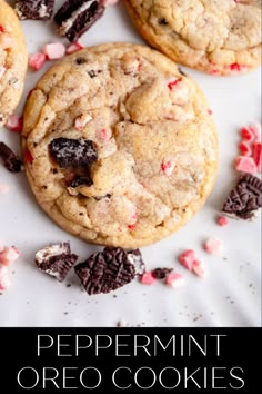 peppermint oreo cookies on a white plate with text overlay that reads peppermint oreo cookies