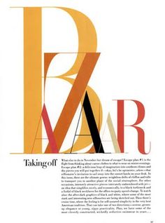 an article in the magazine taking off with different colors and font, including letters that appear to