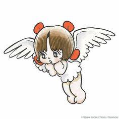 a drawing of an angel with red ears