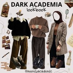 Darkacademia Aestethic Clothing, Academia Lookbook, Dark Academia Lookbook, Dark Cottagecore Outfits, Dark Academia Outfit Women, Grungy Outfit, Dark Academia Look, Modest Girly Outfits