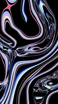 an abstract background with multicolored lines and swirls in black, blue, pink, yellow