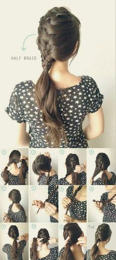 Braid Hair???????? Types Of Ponytails, Ponytail Hairstyles Tutorial, Half Braid, French Braid Hairstyles, Braided Ponytail Hairstyles, Braided Hairstyles Tutorials, Everyday Hairstyles, Braided Ponytail, Ponytail Hairstyles