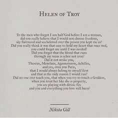 a poem written in black and white with the words helen of troy on it