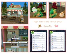 the animation shows an ice cream shop with three different screens, one showing a woman and two