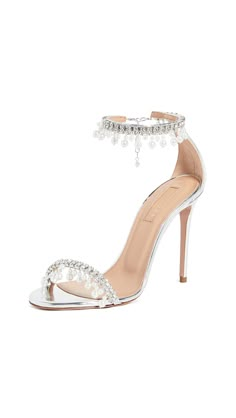 Crystal Heels Elegant, Dream Shoes Heels, Bejeweled Heels, Cute Heels Classy, Aquazzura Shoes, Silver High Heels, Classy Shoes