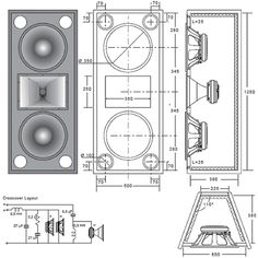 the drawing shows two different speakers, one with an external speaker and another with a closed door