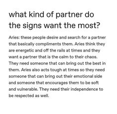 an article with the words what kind of partner do the signs want the most?