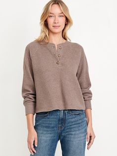 Cozy Waffle Henley T-Shirt | Old Navy How To Style A Henley Shirt Women, Henley Shirt Women, Waffle Henley, Henley T Shirt, Henley Sweater, Pajamas Gift, Henley Top, Photoshoot Outfits, Virtual Closet