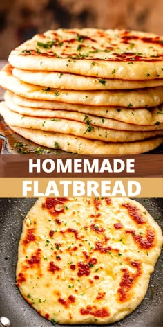 homemade flatbread pizzas stacked on top of each other