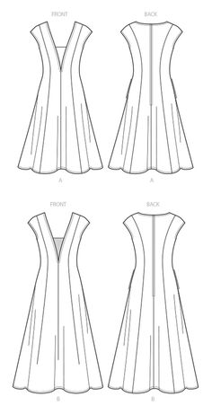 the front, back and side views of a women's dress with pleating