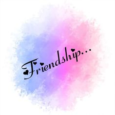 the word friendshop written in black ink on a colorful watercolor spot with hearts