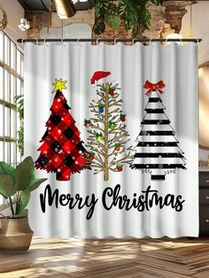 merry christmas tree shower curtain set