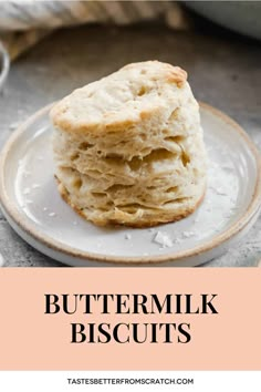 buttermilk biscuits on a plate with text overlay