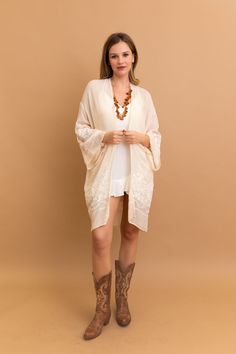 Transform any outfit with our Blossom Breeze Embroidered Kimono. Featuring delicate floral embroidery, this kimono adds a touch of cute, stylish, and trendy charm to your look. Perfect for any occasion, it's a must-have for any fashion-forward wardrobe. #lovemyleto 100% Polyester Imported Traditional Spring Kimono With Intricate Embroidery, Embroidered Kimono For Spring Festival, Cream Long Sleeve Kimono For Summer, Summer Cream Long Sleeve Kimono, Cream Long Sleeve Summer Kimono, Elegant Kimono With Intricate Embroidery, Bohemian Cream Kimono For Spring, Cream Bohemian Kimono For Spring, Bohemian Kimono With Chikankari Embroidery For Spring