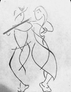 a drawing of a woman holding a stick in one hand and an umbrella in the other