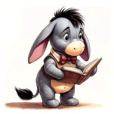 the donkey is reading a book while wearing a bow tie and holding it in its paws