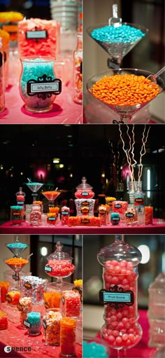 several different pictures of candy and candies on display