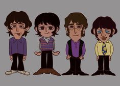 the beatles cartoon character set with three different poses