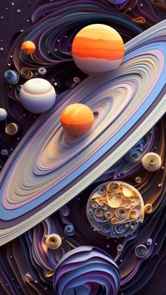 the solar system and its planets in an abstract style with swirls, circles and stars