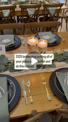 a table set with place settings and candles