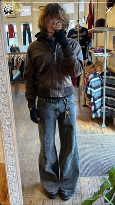 Brown Winter Outfit Men, 2023 Man Outfit, Crazy Fashion Outfits Men, Winter Leather Jacket Outfit Men, Alt Fashion Men Grunge, Men’s Brown Leather Jacket Outfit, Vintage Brown Leather Jacket Outfit Men, Leather Jacket Men Brown, Leather Jacket Autumn Outfit