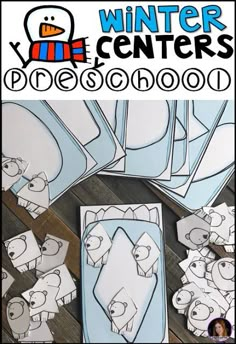 winter centers for preschool and homeschool with polar bear cut outs on the floor