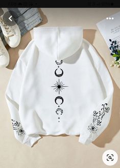 Black And White Hoodie, Hooded Sweatshirt Dress, Long Hooded Sweatshirt, Drawstring Hoodie, White Casual, Graphic Hoodie, Hoodie Print, Online Clothing, Sweatshirt Fashion