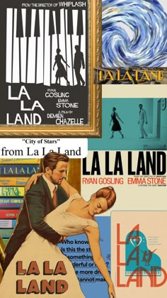 several different types of posters are shown in this collage with the words la la land on them