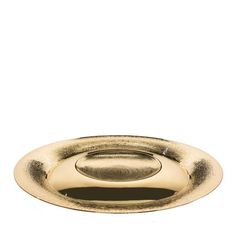 an oval brass plate on a white background