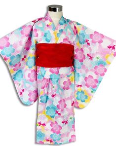 Yukata Girls - Light Blue with gold fish and flowers - Pac West Kimono Fish And Flowers, Men's Yukata, Obi Sash, Tabi Socks, Traditional Kimono, Satin Kimono, Cute Flowers, Gold Fish, Cotton Kimono