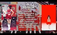 the girl band soyeon performing on stage in front of a red background with text that reads soyeon