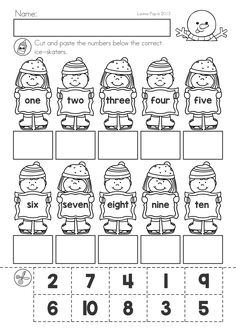 the printable worksheet for numbers 1 - 5 with pictures of children in winter clothes