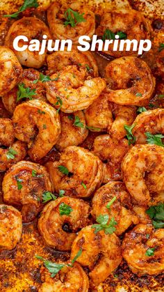 the cajun shrimp is cooked and garnished with parsley