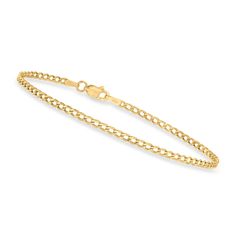 Ross-Simons - 2.3mm 10kt Yellow Gold Curb-Link Bracelet. 7". Canaria fine jewelry. Perfect for everyday wear, these genuine 10kt gold wardrobe essentials are fashionable, fun and designed to last a lifetime. Strong and durable, our collection of gold classics is always a great value. This 2.3mm 10kt yellow gold curb-link bracelet is a style you'll turn to again and again. Solo or stacked, it always delivers. Lobster clasp, 10kt yellow gold curb-link bracelet. Gold Wardrobe, Real Gold Bracelet, Gold Chain Bracelet, Broken Chain, Gold Bracelet Chain, Jewelry Inspo, Gold Plated Sterling Silver, Real Gold, Womens Jewelry Bracelets