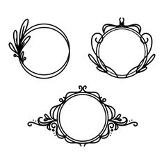 three round frames with leaves and scrolls on the edges, one is drawn in black ink